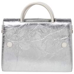 Pre Owned Dior Metallic Silver Leather Medium Diorever Bag