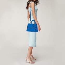 Pre Owned Dior Blue Leather Small Be Dior Flap Top Handle Bag