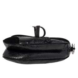 Pre Owned Dior Black Snakeskin and Suede Saddle Bag