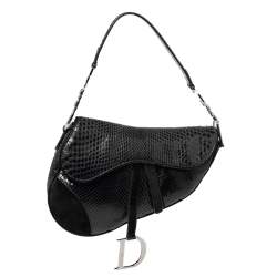 Pre Owned Dior Black Snakeskin and Suede Saddle Bag