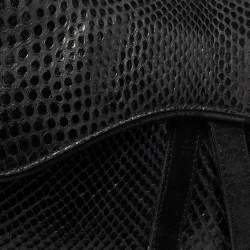Pre Owned Dior Black Snakeskin and Suede Saddle Bag
