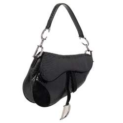 Pre Owned Dior Black Snakeskin and Suede Saddle Bag