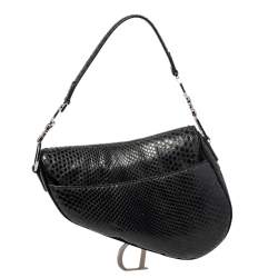 Pre Owned Dior Black Snakeskin and Suede Saddle Bag