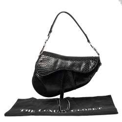 Pre Owned Dior Black Snakeskin and Suede Saddle Bag