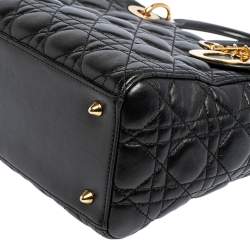 مملوكة مسبقًا حقيبة يد توتس ديور ليدي ديور جلد كاناج أسود متوسطة 