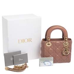 Pre Owned حقيبة يد توتس ديور ليدي ديور جلد بيج صغيرة