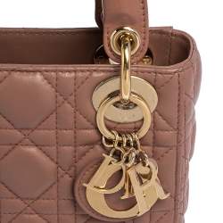 Pre Owned حقيبة يد توتس ديور ليدي ديور جلد بيج صغيرة