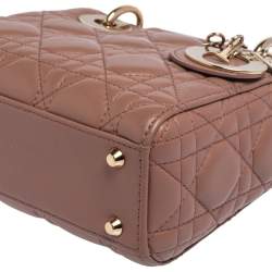 Pre Owned حقيبة يد توتس ديور ليدي ديور جلد بيج صغيرة