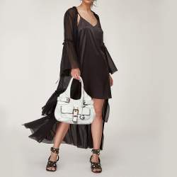 Pre Owned حقيبة هوبو دولتشي أند غابانا جلد بيضاء بإبزيم 