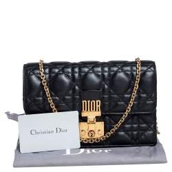 Pre Owned Dior Black Cannage Leather Dioraddict Wallet On Chain