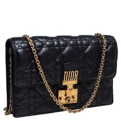 Pre Owned Dior Black Cannage Leather Dioraddict Wallet On Chain