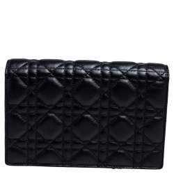 Pre Owned Dior Black Cannage Leather Dioraddict Wallet On Chain
