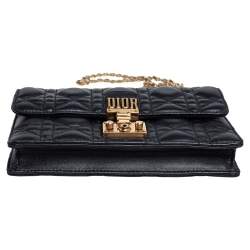 Pre Owned Dior Black Cannage Leather Dioraddict Wallet On Chain
