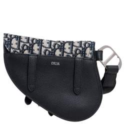 Pre Owned Dior Beige/Black Oblique Canvas and Leather Saddle Wristlet Clutch