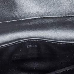 Pre Owned Dior Beige/Black Oblique Canvas and Leather Saddle Wristlet Clutch