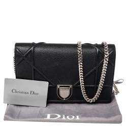 Pre Owned Dior Black Leather Diorama Wallet on Chain