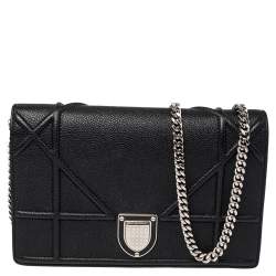 Pre Owned Dior Black Leather Diorama Wallet on Chain