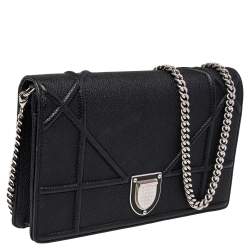 Pre Owned Dior Black Leather Diorama Wallet on Chain