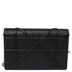 Pre Owned Dior Black Leather Diorama Wallet on Chain