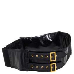 Pre Owned Dior Black Shine Leather Saddle Waist Belt Bag