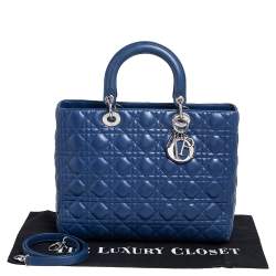 Pre Owned Dior Blue Cannage Leather Large Lady Dior Tote