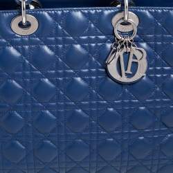 Pre Owned Dior Blue Cannage Leather Large Lady Dior Tote