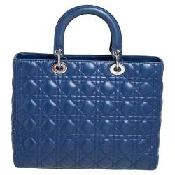 Pre Owned Dior Blue Cannage Leather Large Lady Dior Tote