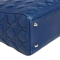 Pre Owned Dior Blue Cannage Leather Large Lady Dior Tote