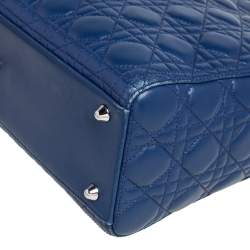 Pre Owned Dior Blue Cannage Leather Large Lady Dior Tote