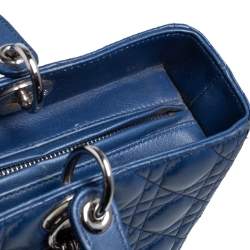 Pre Owned Dior Blue Cannage Leather Large Lady Dior Tote