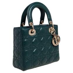 مملوكة مسبقًا حقيبة يد توتس ديور مي ليدي ديور جلد كاناج أخضر صغيرة