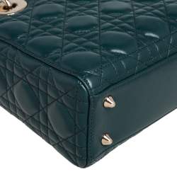 مملوكة مسبقًا حقيبة يد توتس ديور مي ليدي ديور جلد كاناج أخضر صغيرة