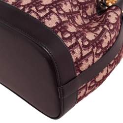 Pre Owned Dior Burgundy Oblique Canvas and Leather Drawstring Chain Bucket Bag
