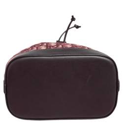 Pre Owned Dior Burgundy Oblique Canvas and Leather Drawstring Chain Bucket Bag