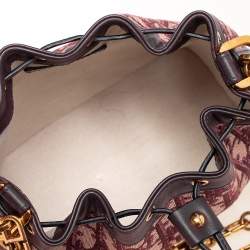 Pre Owned Dior Burgundy Oblique Canvas and Leather Drawstring Chain Bucket Bag