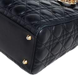 Pre Owned حقيبة يد توتس ديور ليدي ديور جلد أسود كبيرة