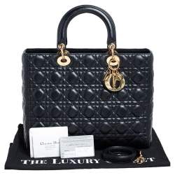 Pre Owned حقيبة يد توتس ديور ليدي ديور جلد أسود كبيرة