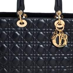 Pre Owned حقيبة يد توتس ديور ليدي ديور جلد أسود كبيرة