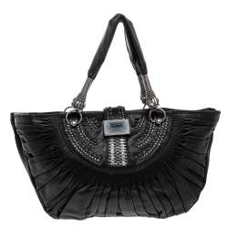 مملوكة مسبقًا Dior Black Pleated Leather Plisse Tote