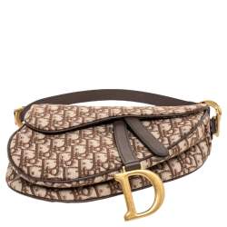 Pre Owned Dior Beige Oblique Canvas Saddle Bag