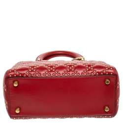 Pre Owned حقيبة يد توتس ديور سابل ليدي ديور جلد أحمر داكن مرصعة متوسطة 