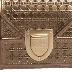 Pre Owned Dior Metallic Gold Micro Cannage Leather Diorama Trifold Wallet