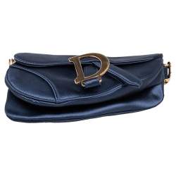 Pre Owned Dior Blue Satin Crystal Embellished Logo Mini Saddle Bag