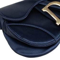 Pre Owned Dior Blue Satin Crystal Embellished Logo Mini Saddle Bag