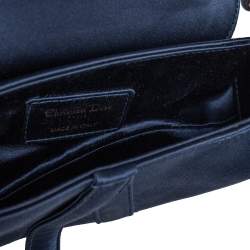 Pre Owned Dior Blue Satin Crystal Embellished Logo Mini Saddle Bag