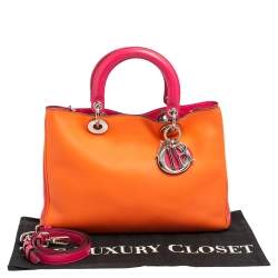 Pre Owned حقيبة يد توتس ديور ديوريسيمو جلد عجل برتقالي/ وردي ثلاثية اللون متوسطة