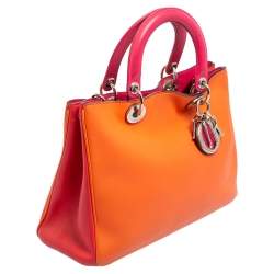 Pre Owned حقيبة يد توتس ديور ديوريسيمو جلد عجل برتقالي/ وردي ثلاثية اللون متوسطة
