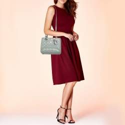 Pre Owned Dior Light Blue Cannage Shimmery Leather Medium Lady Dior Tote