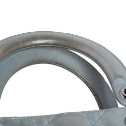 Pre Owned Dior Light Blue Cannage Shimmery Leather Medium Lady Dior Tote