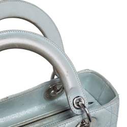 Pre Owned Dior Light Blue Cannage Shimmery Leather Medium Lady Dior Tote